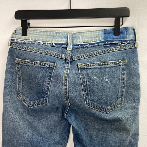 AMO Twist Two-Tone Raw Hem Cropped Skinny Jean in Rise & Shine Blue Size 27 - Picture 7 of 9